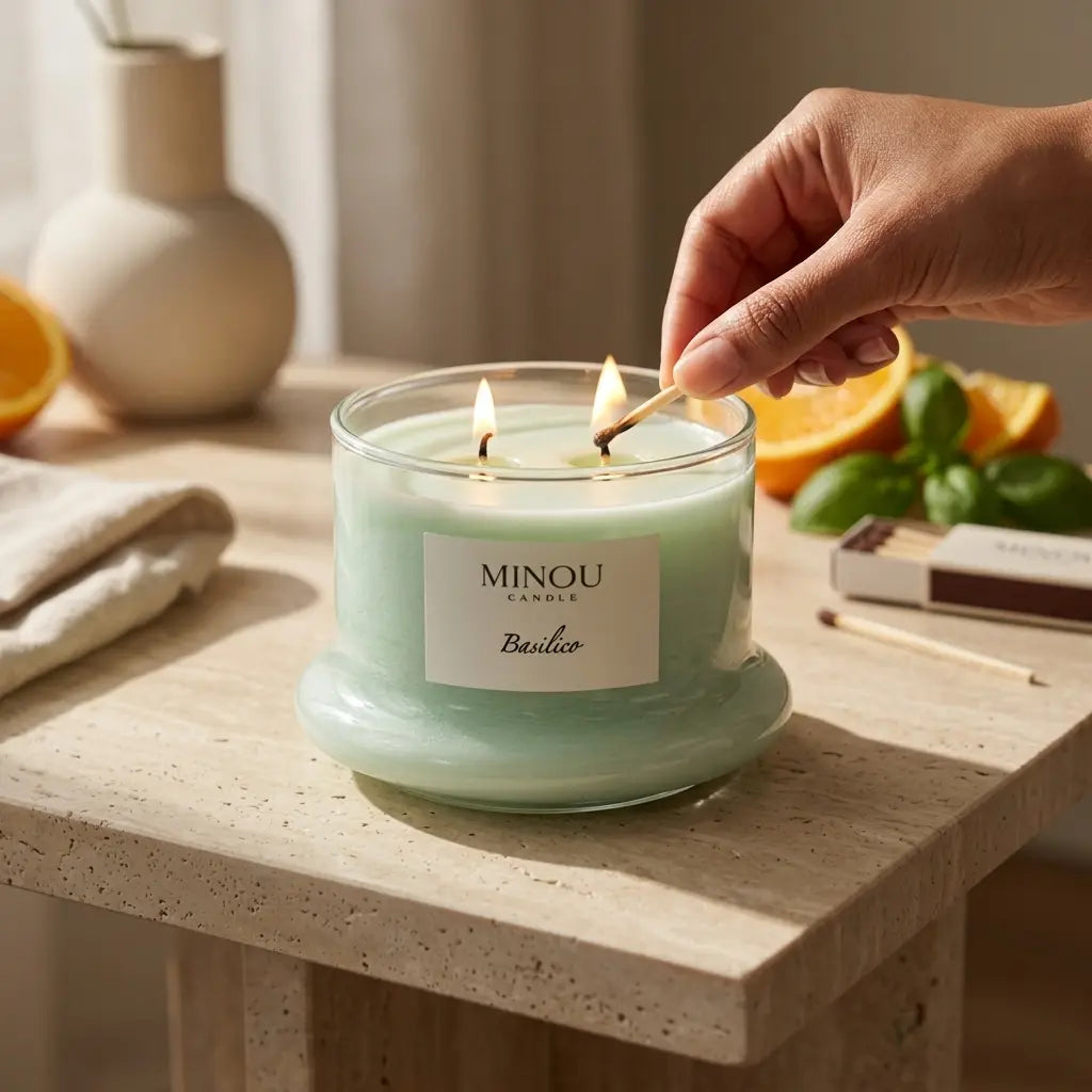 Candela in cera di soia al basilico | Minou Candle