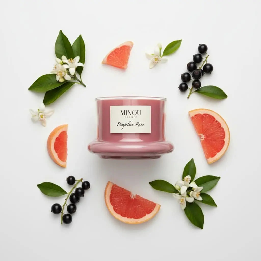Candela Profumata alla POMPELMO ROSA | Cera di soia | Made in Italy | Minou Candle