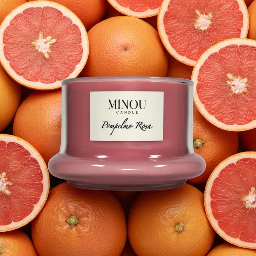 Candela Profumata alla POMPELMO ROSA | Cera di soia | Made in Italy | Minou Candle
